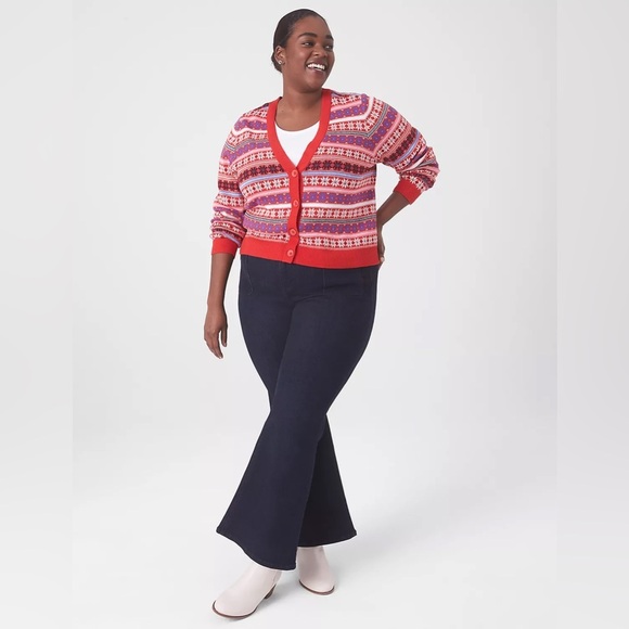 NWT Lane Bryant Classic Long Sleeve Button Front Fair Isle Cardigan Size 26/28 - Picture 2 of 11